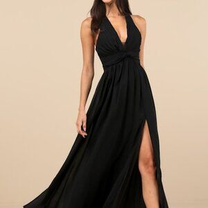 Lulus Marilina Black Pleated Twist-front Maxi Dress - Size S